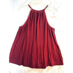 BKE Red Pleated Sleeveless Top Womens Sz M Red Burgundy Semi Sheer Blouse